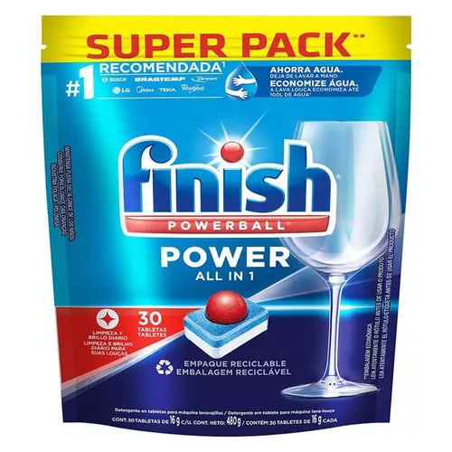 DETERGENTE EM PASTILHA PARA MAQUINA DE LAVAR LOUCAS COM 30 UNIDADES POWERBALL