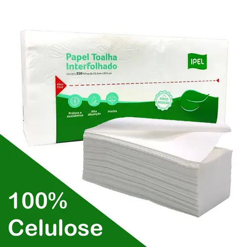 PAPEL TOALHA INTERF. 100% CELULOSE FOLHA SIMPLES 2 DOBRAS LIGTH COM 250 FOLHAS