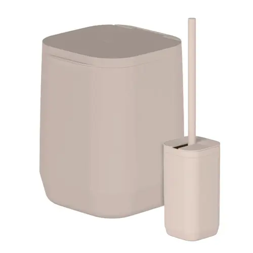 KIT LIXEIRA CHAO/PAREDE 6 LITROS + ESCOVA SANITARIA AURA BEGE FECHADO