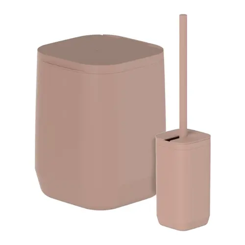 KIT LIXEIRA CHAO/PAREDE 6 LITROS + ESCOVA SANITARIA AURA MARROM AMENDOA FECHADO