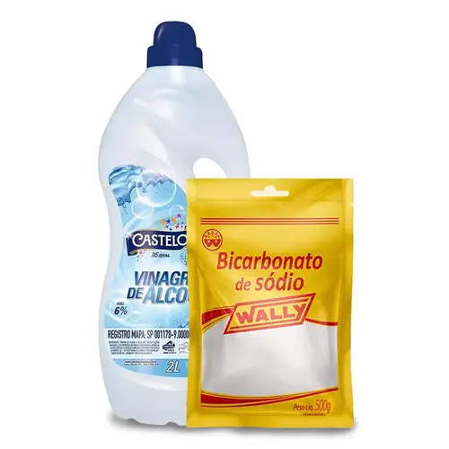 KIT LIMPEZA FACIL - COM VINAGRE DE ALCOOL 2 LT + BICARBONATO DE SODIO 500 MG - CARTELO - WALLY